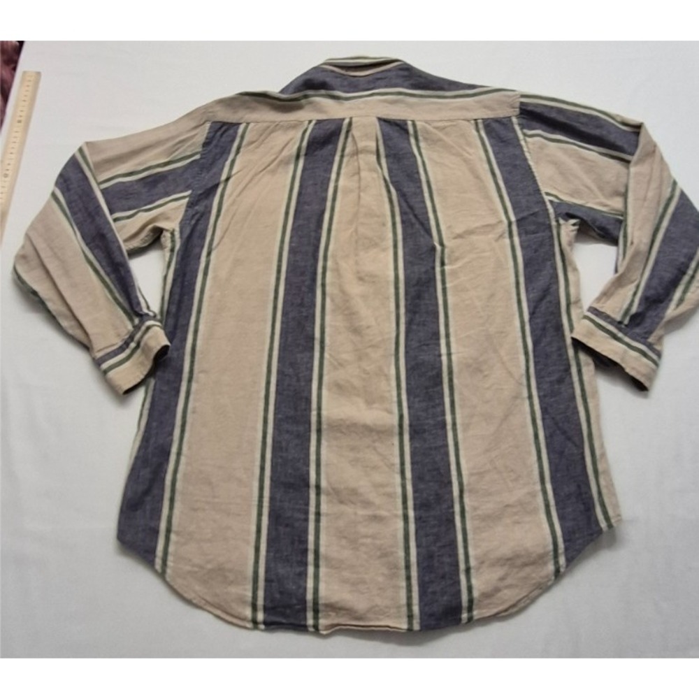 VTG‎ Tommy Hilfiger men's tan striped LS button up shirt logo/pocket Linen Blend - Picture 8 of 12